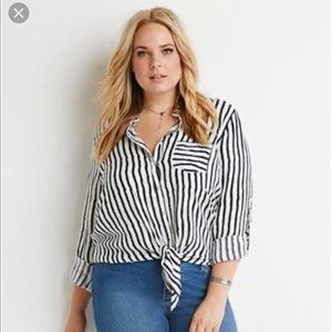 Blue and white vertical striped top